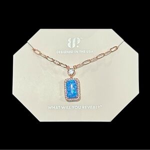 Bomb Party “See Me Now” Lab Grown Azure Blue Fire Opal 18” Necklace NWOT